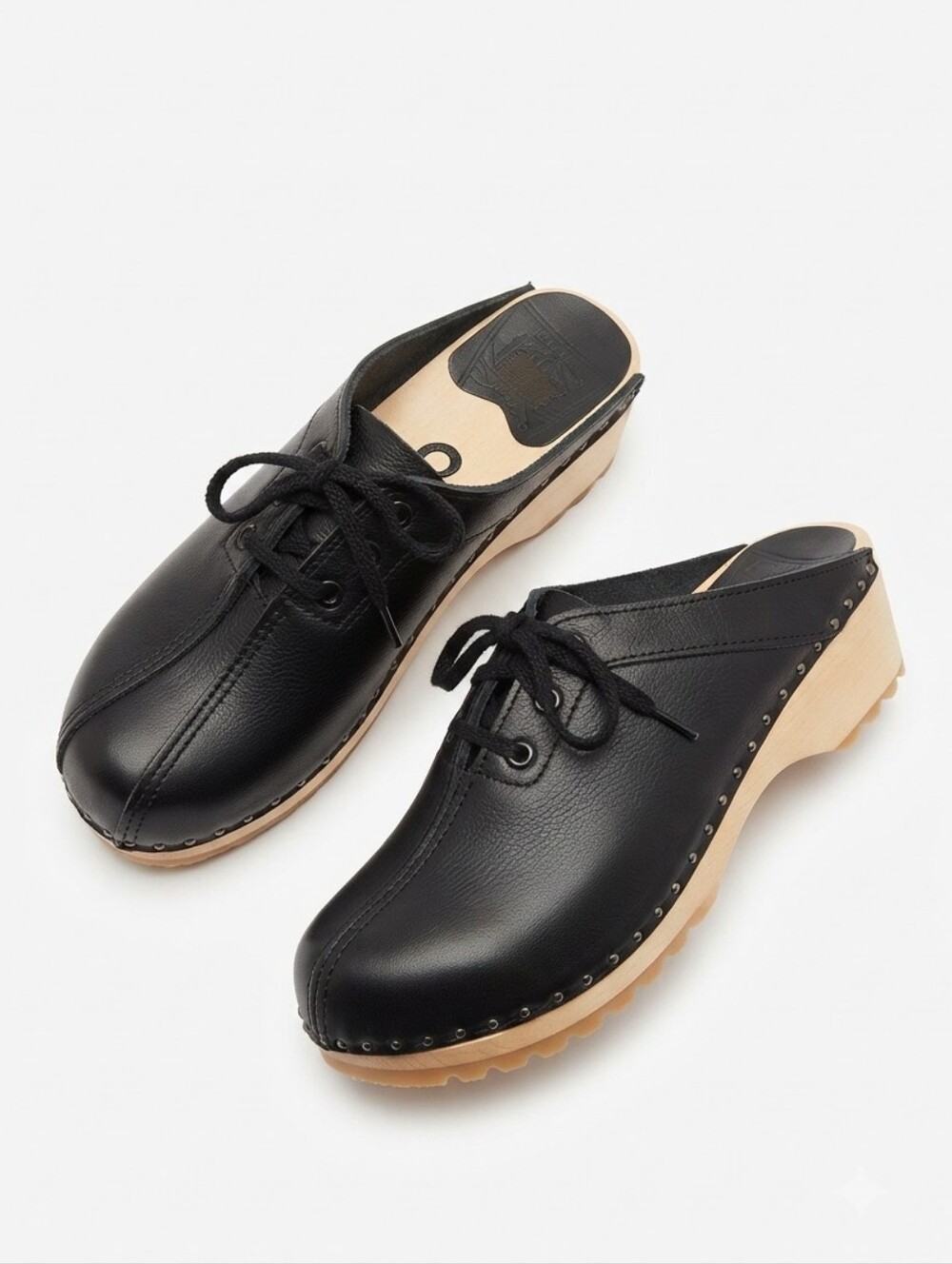 Troentorp Audubon Black Leather Lace-Up Swedish Clogs Size 38 / US 7.5 - 8